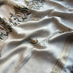 Pure Tussar Linen Silk Saree with Hand Knot & Katha Work