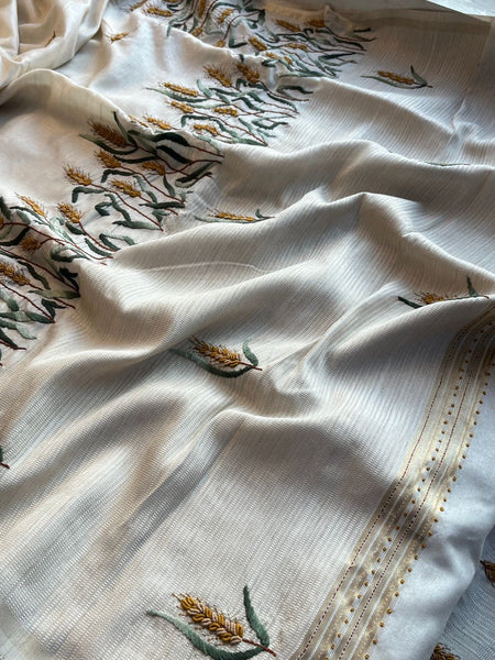 Pure Tussar Linen Silk Saree with Hand Knot & Katha Work
