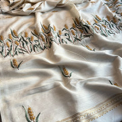 Pure Tussar Linen Silk Saree with Hand Knot & Katha Work