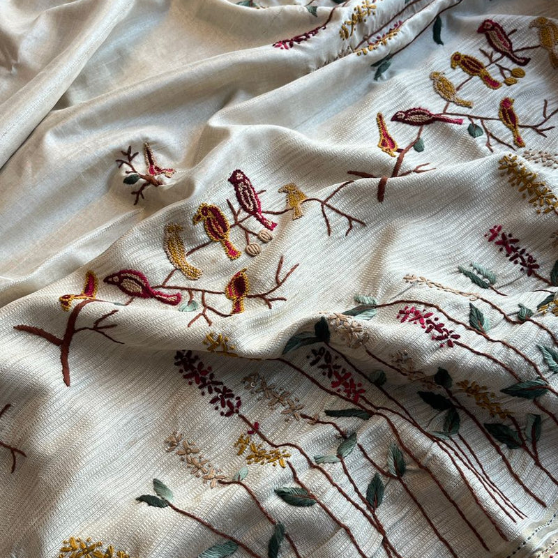 Pure Tussar Linen Silk Saree with Hand Knot & Katha Work