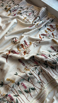 Pure Tussar Linen Silk Saree with Hand Knot & Katha Work