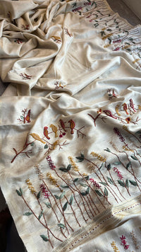 Pure Tussar Linen Silk Saree with Hand Knot & Katha Work