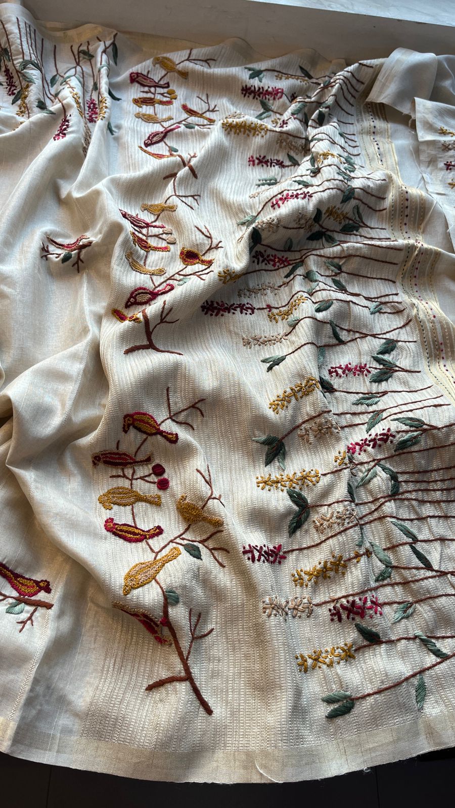 Pure Tussar Linen Silk Saree with Hand Knot & Katha Work