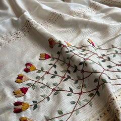 Pure Tussar Linen Silk Saree with Hand Knot & Katha Work