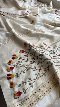 Pure Tussar Linen Silk Saree with Hand Knot & Katha Work