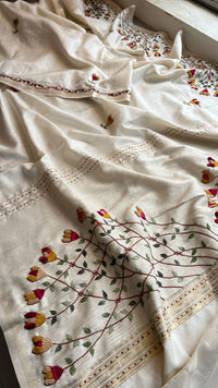 Pure Tussar Linen Silk Saree with Hand Knot & Katha Work
