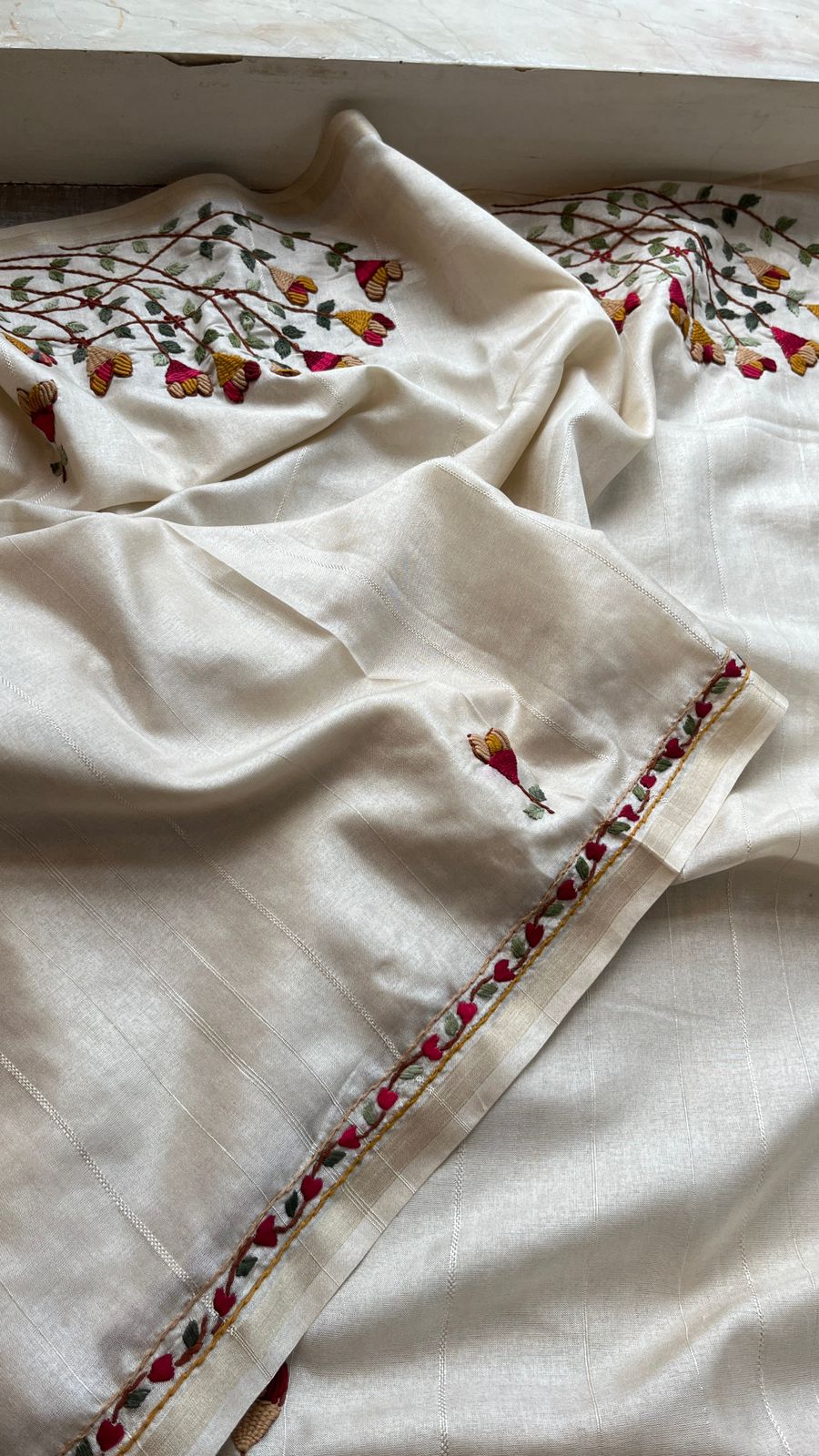 Pure Tussar Linen Silk Saree with Hand Knot & Katha Work