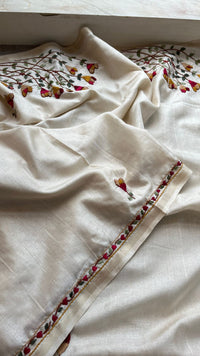Pure Tussar Linen Silk Saree with Hand Knot & Katha Work