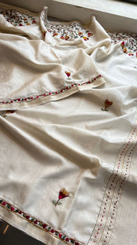 Pure Tussar Linen Silk Saree with Hand Knot & Katha Work