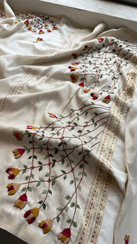 Pure Tussar Linen Silk Saree with Hand Knot & Katha Work