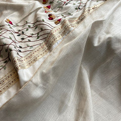 Pure Tussar Linen Silk Saree with Hand Knot & Katha Work