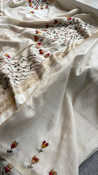 Pure Tussar Linen Silk Saree with Hand Knot & Katha Work
