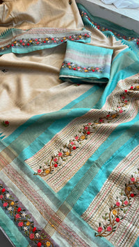 Pure Tussar Linen Silk Saree with Hand Knot & Katha Work