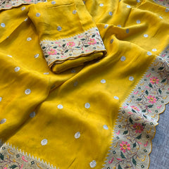 Pure Munga Silk Saree with Multi-Thread Embroidery & Zari Work