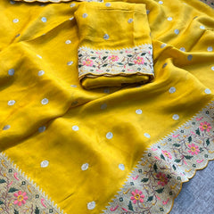 Pure Munga Silk Saree with Multi-Thread Embroidery & Zari Work