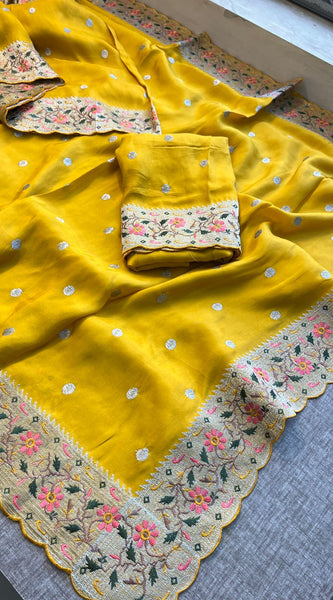 Pure Munga Silk Saree with Multi-Thread Embroidery & Zari Work