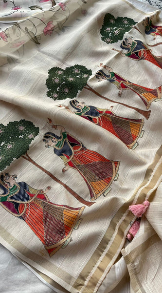 Soft Tussar Saree with Organza Floral Design