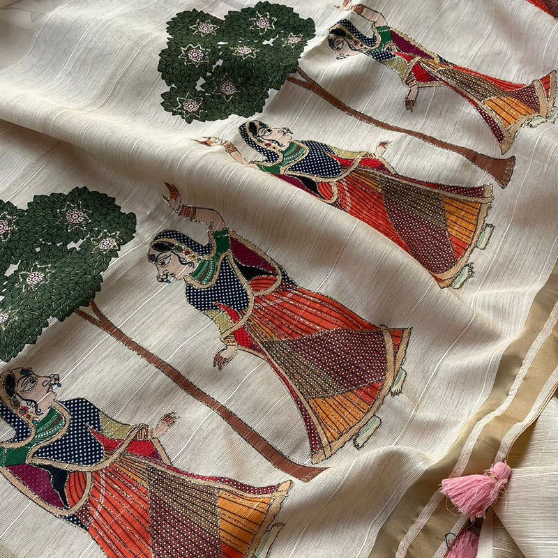 Soft Tussar Saree with Organza Floral Design
