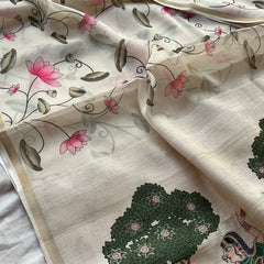 Soft Tussar Saree with Organza Floral Design