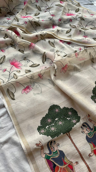 Soft Tussar Saree with Organza Floral Design