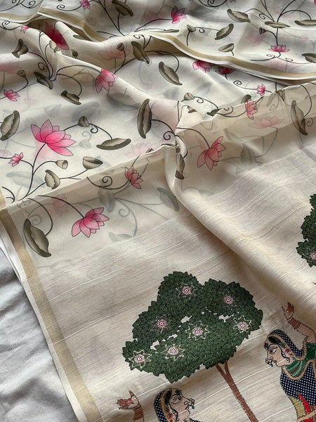 Soft Tussar Saree with Organza Floral Design