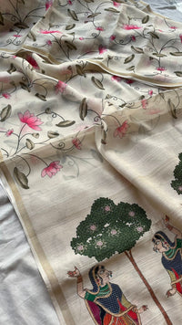 Soft Tussar Saree with Organza Floral Design