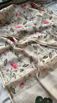 Soft Tussar Saree with Organza Floral Design