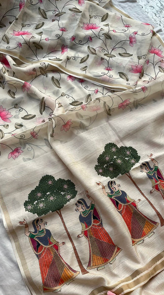 Soft Tussar Saree with Organza Floral Design