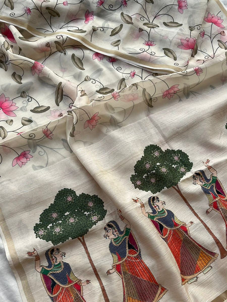 Soft Tussar Saree with Organza Floral Design