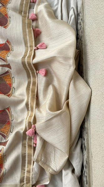 Soft Tussar Saree with Organza Floral Design