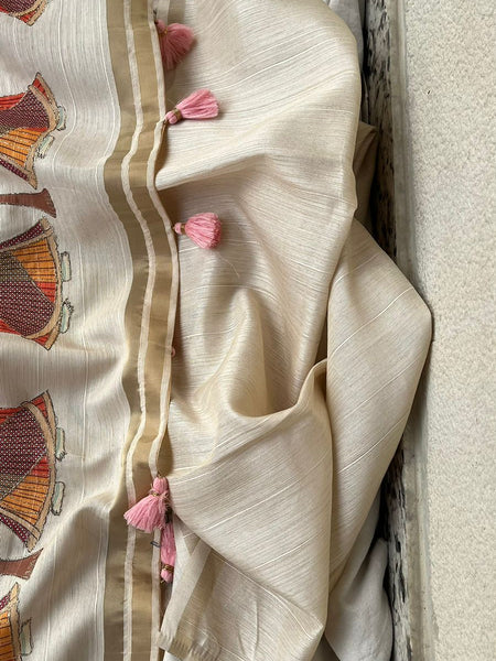Soft Tussar Saree with Organza Floral Design