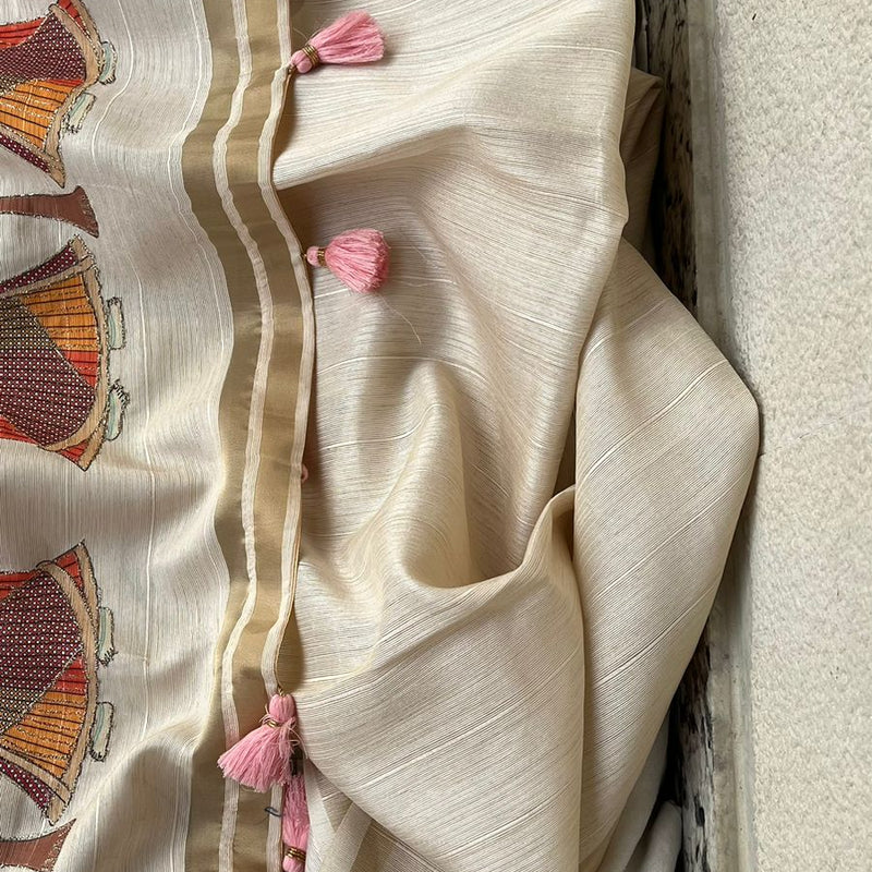 Soft Tussar Saree with Organza Floral Design