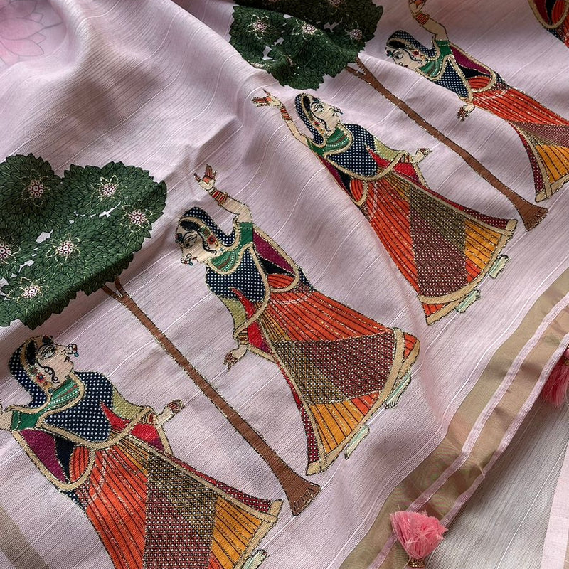 Soft Tussar Saree with Organza Floral Design