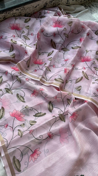 Soft Tussar Saree with Organza Floral Design
