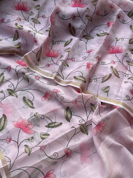 Soft Tussar Saree with Organza Floral Design