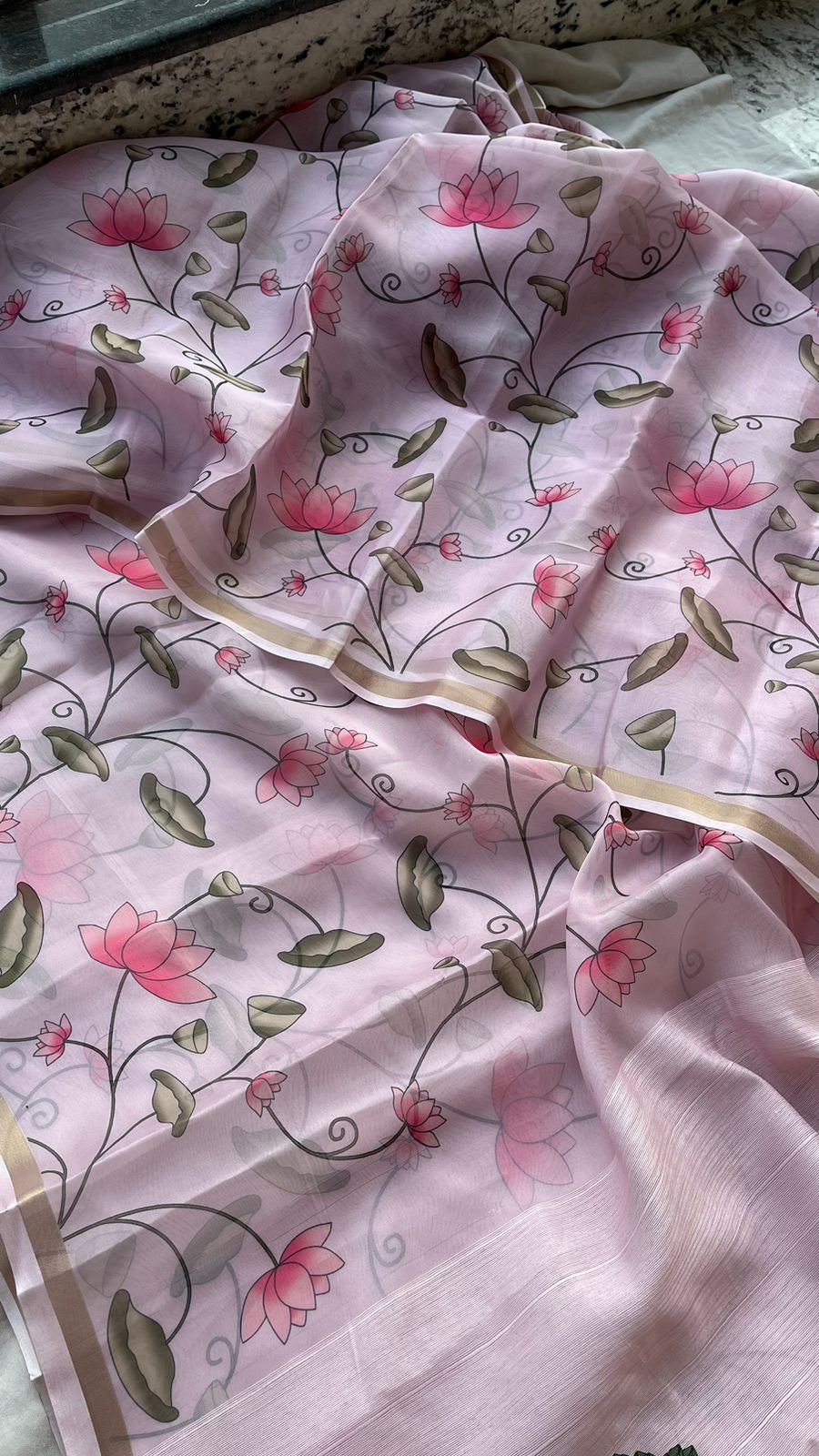 Soft Tussar Saree with Organza Floral Design