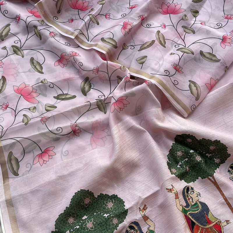 Soft Tussar Saree with Organza Floral Design