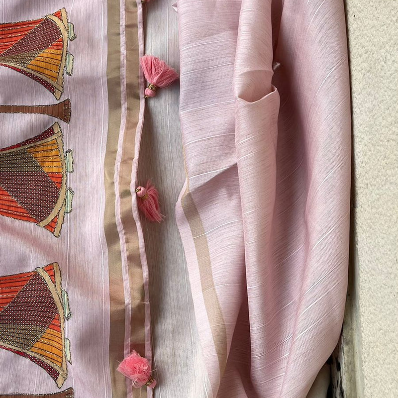 Soft Tussar Saree with Organza Floral Design