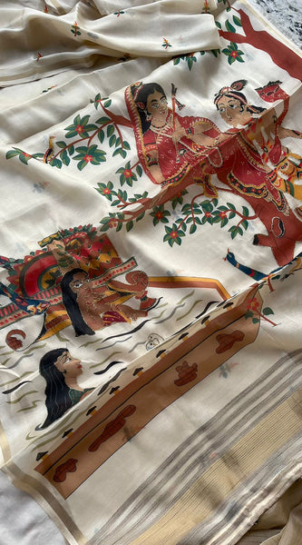 Soft Tussar Saree with Organza Floral Design