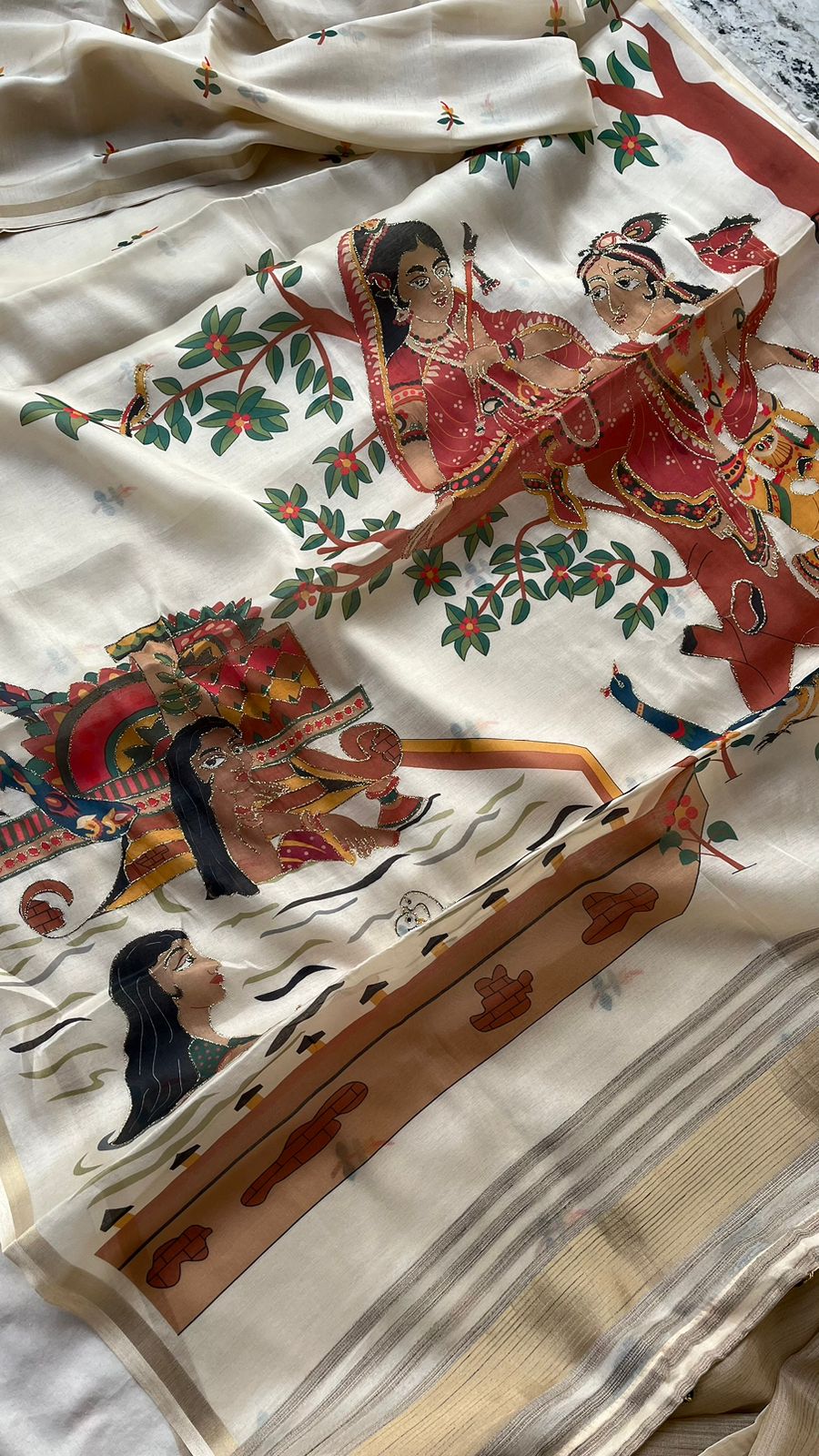 Soft Tussar Saree with Organza Floral Design