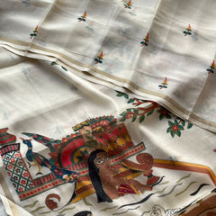 Soft Tussar Saree with Organza Floral Design