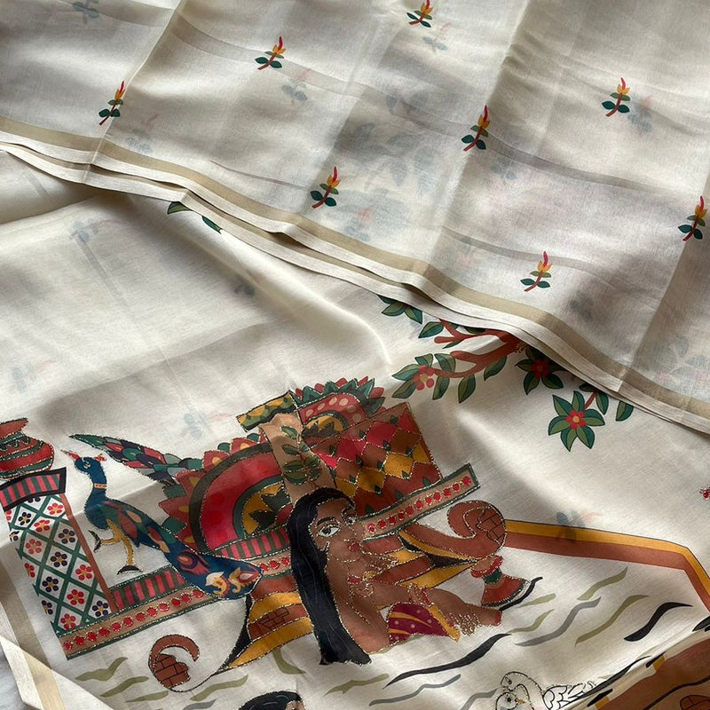 Soft Tussar Saree with Organza Floral Design