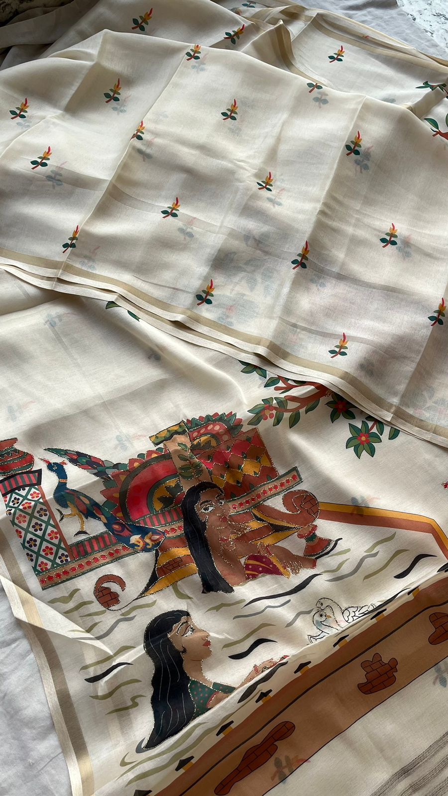Soft Tussar Saree with Organza Floral Design