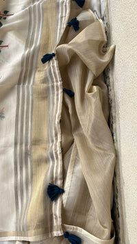 Soft Tussar Saree with Organza Floral Design