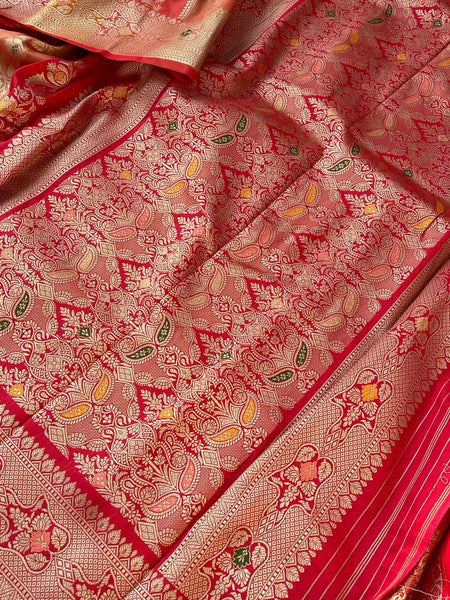 Pure Katan Silk Saree with Zari Weaving & Meena Jaal Pattern