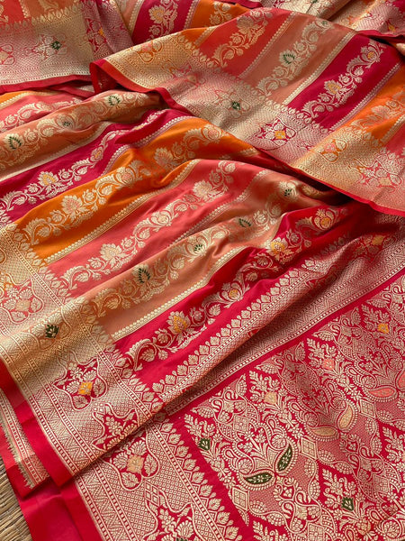 Pure Katan Silk Saree with Zari Weaving & Meena Jaal Pattern