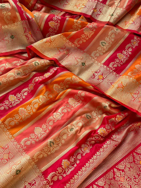 Pure Katan Silk Saree with Zari Weaving & Meena Jaal Pattern