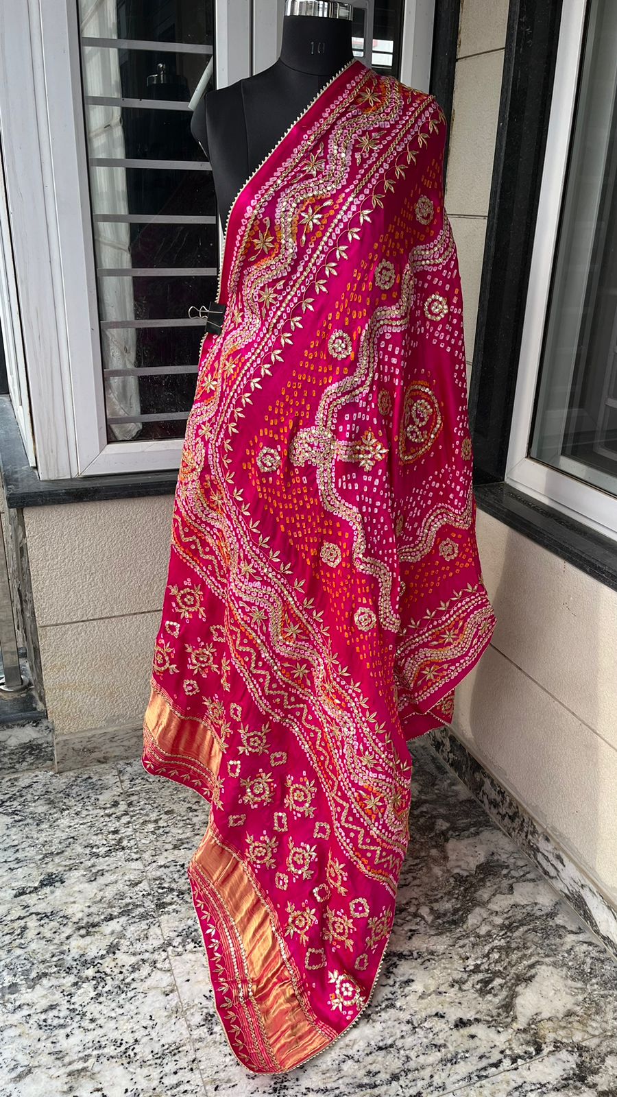 Pure Gajji Silk Dupatta with Handcrafted Pure Gotta Patti Work