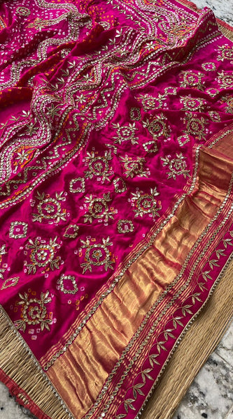 Pure Gajji Silk Dupatta with Handcrafted Pure Gotta Patti Work