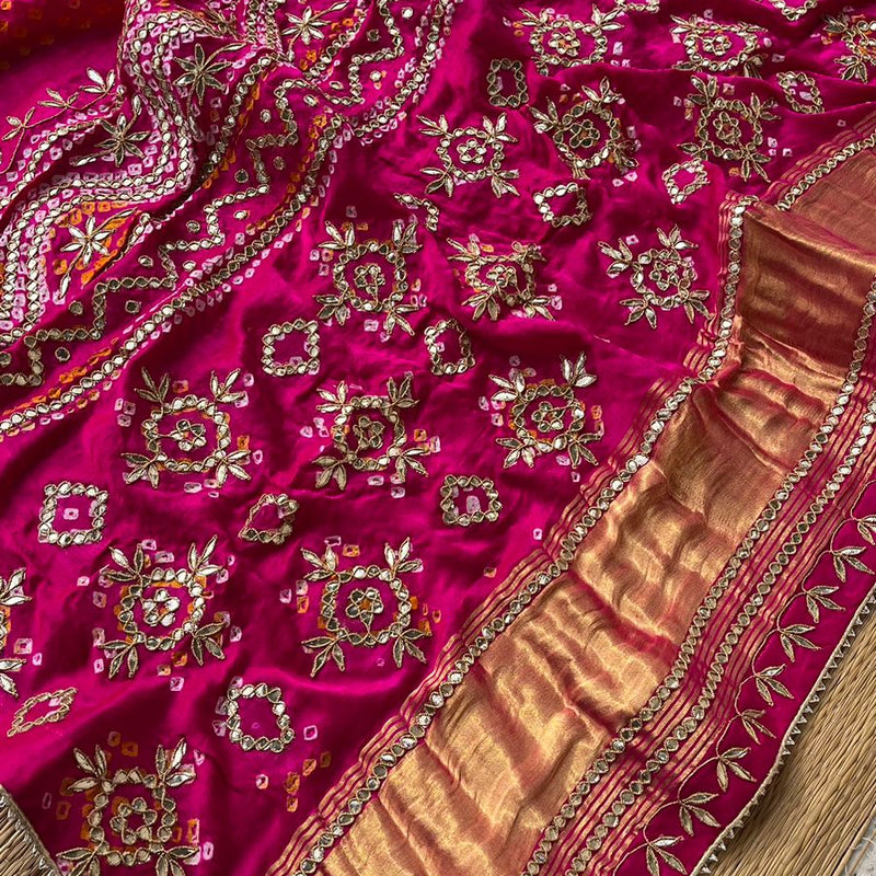 Pure Gajji Silk Dupatta with Handcrafted Pure Gotta Patti Work